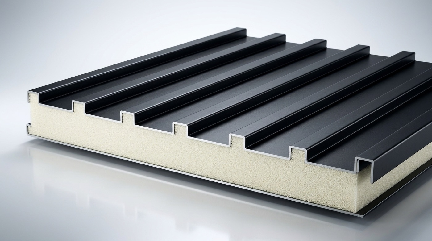 Panel sandwich de aluminio Alpanel — sección transversal núcleo PU y chapa H26